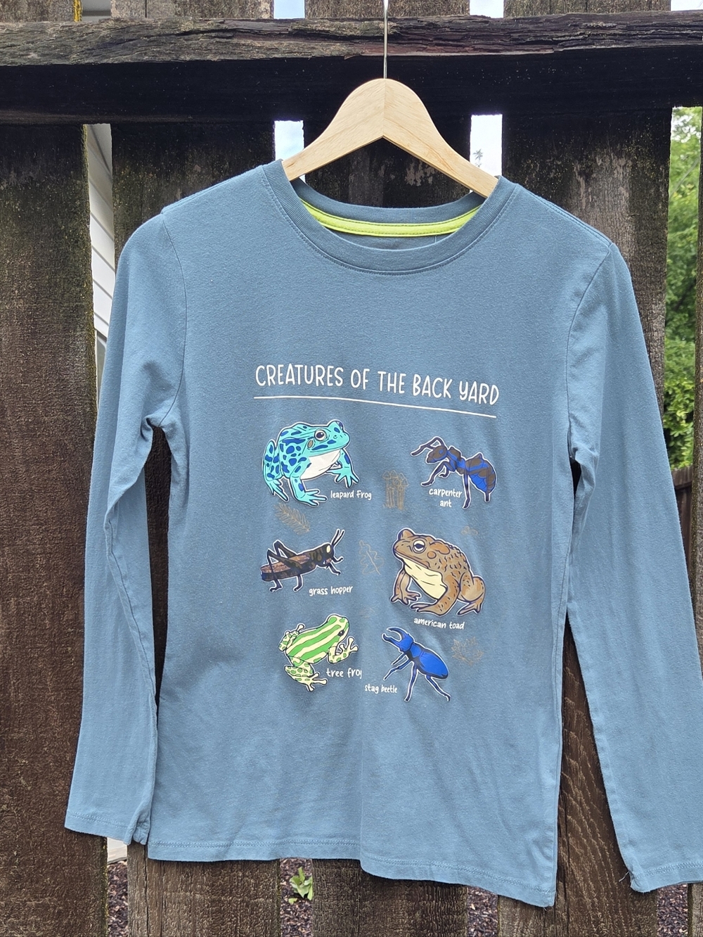 Lands End blue long sleeve t shirt creatures of the backyard kids XL adult small